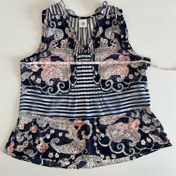 CAbi Women’s Blue‎ Floral Paisley Peplum Sheer Blouse Small #5349 - Picture 6 of 12